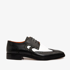 The Neiva Black White Wingtip Semi Brogue Derby Shoe - Vinci Leather