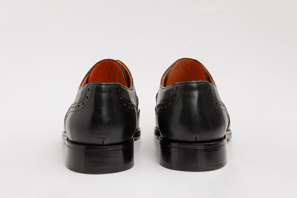 The Neiva Black White Wingtip Semi Brogue Derby Shoe - Vinci Leather