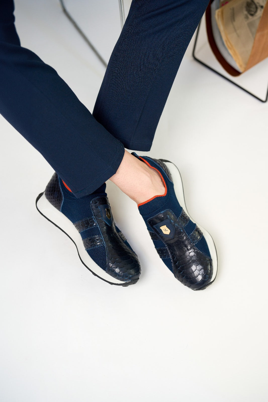The Aslan Navy Knitted Leather Sneaker - Vinci Leather