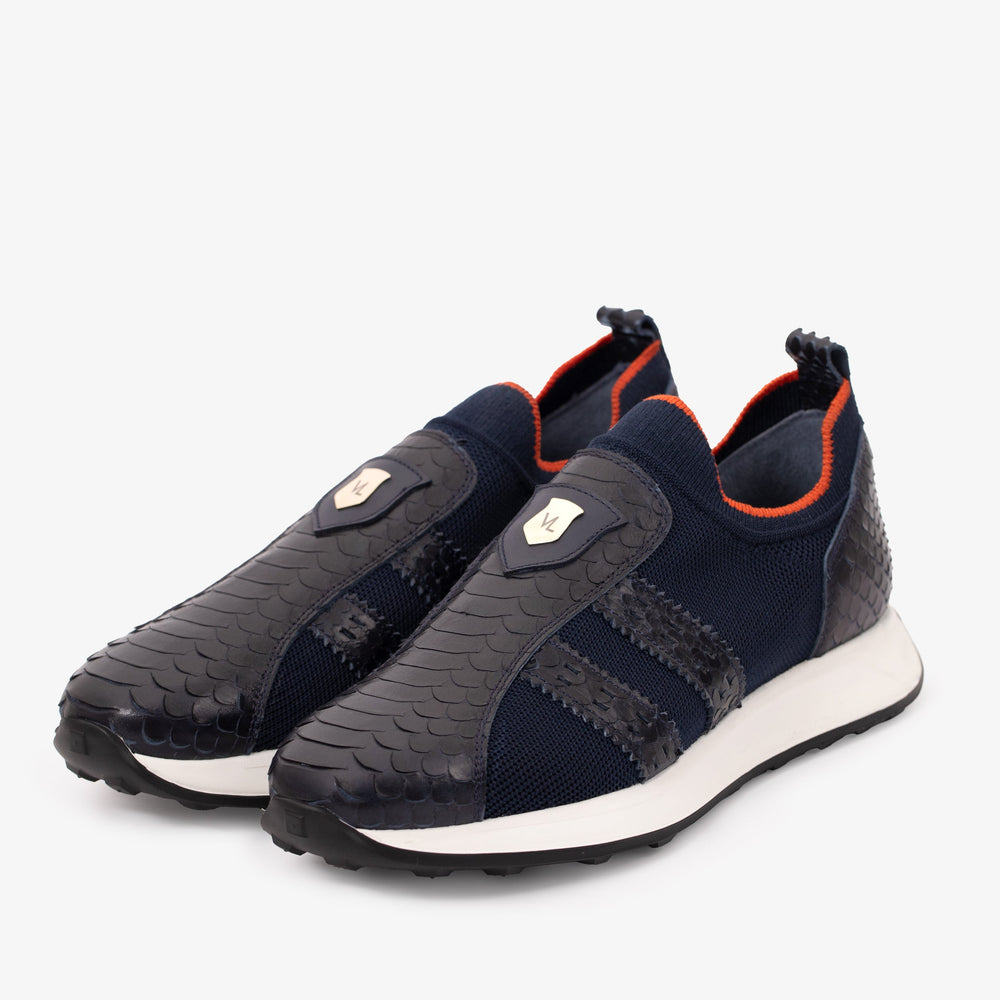 The Aslan Navy Knitted Leather Sneaker - Vinci Leather