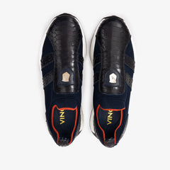 The Aslan Navy Knitted Leather Sneaker - Vinci Leather