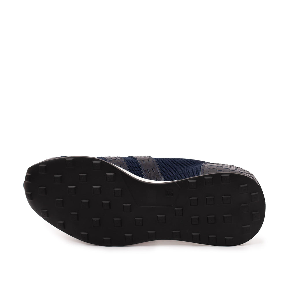 The Aslan Navy Knitted Leather Sneaker - Vinci Leather