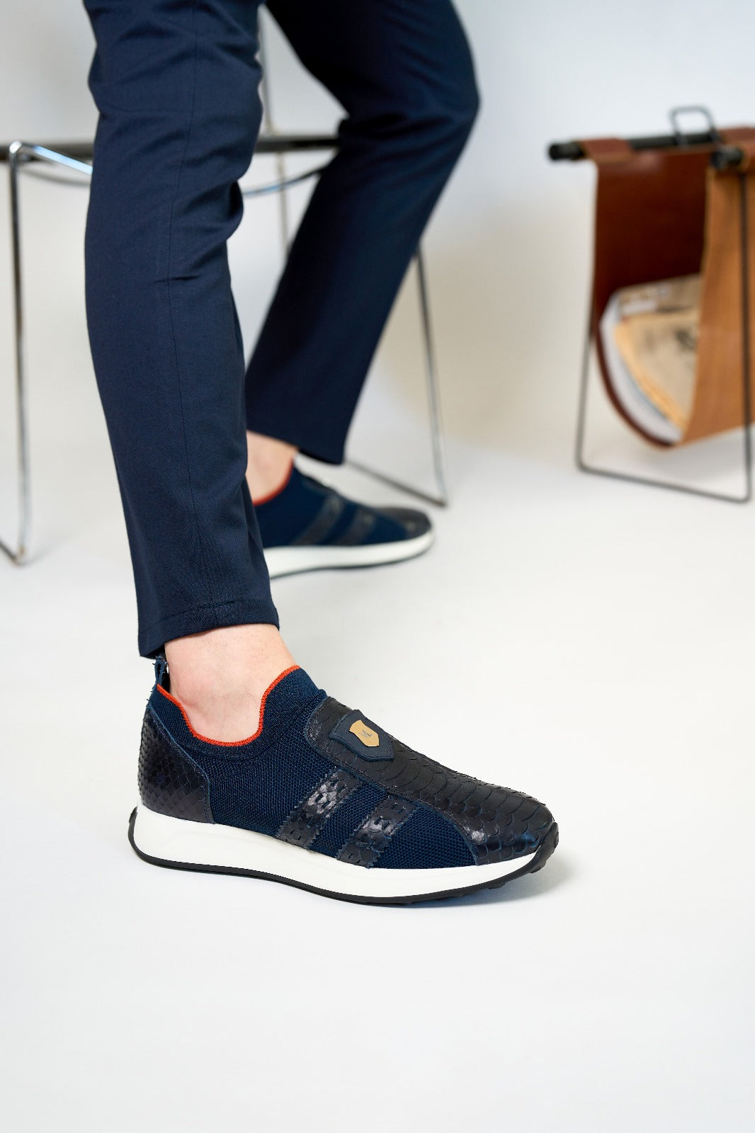 The Aslan Navy Knitted Leather Sneaker - Vinci Leather