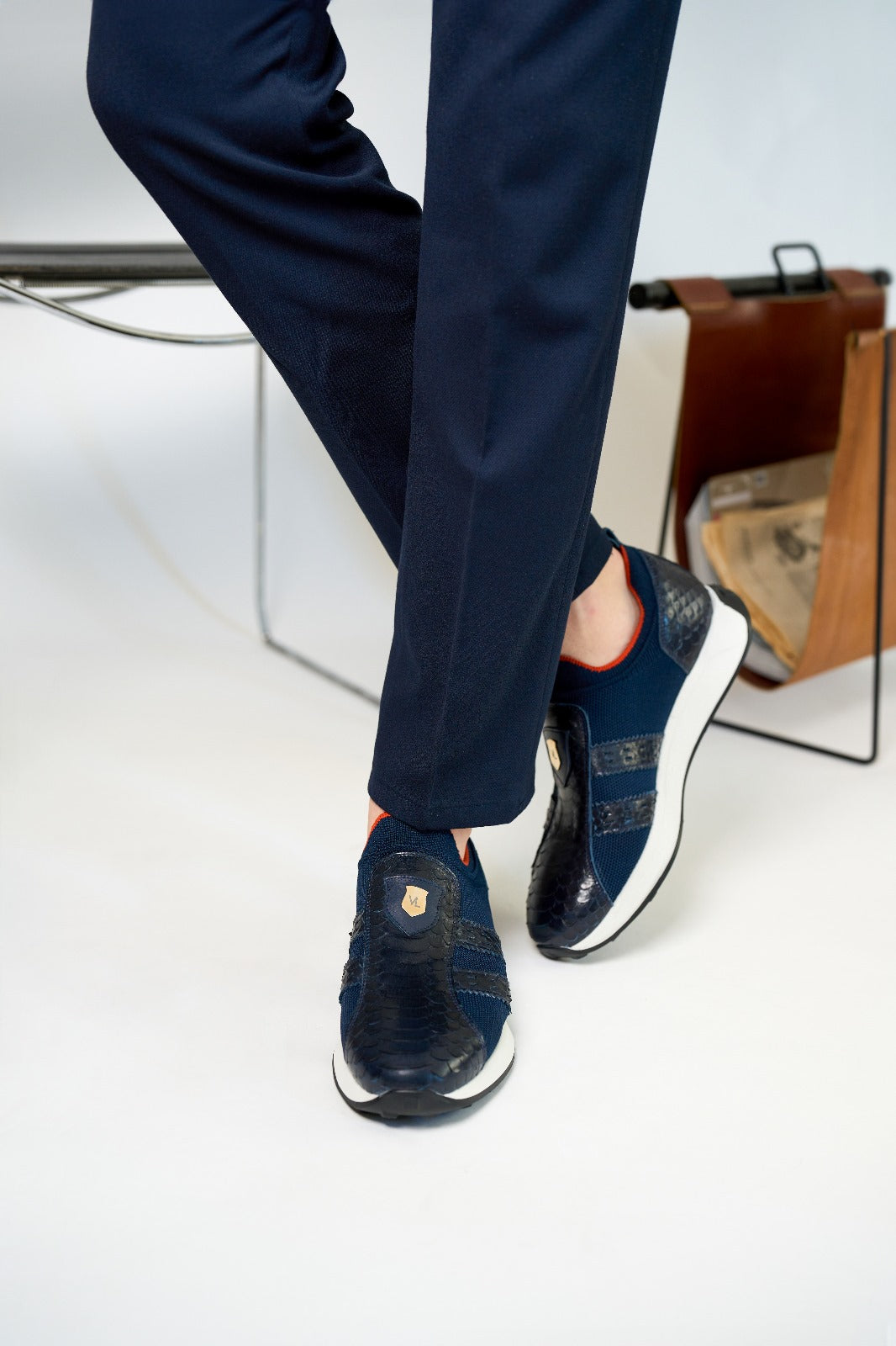 The Aslan Navy Knitted Leather Sneaker - Vinci Leather
