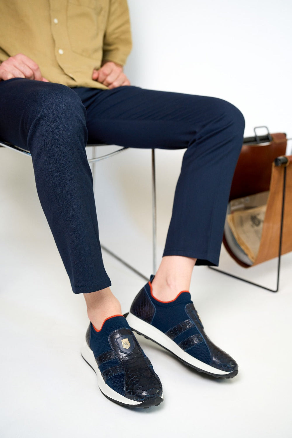 The Aslan Navy Knitted Leather Sneaker - Vinci Leather