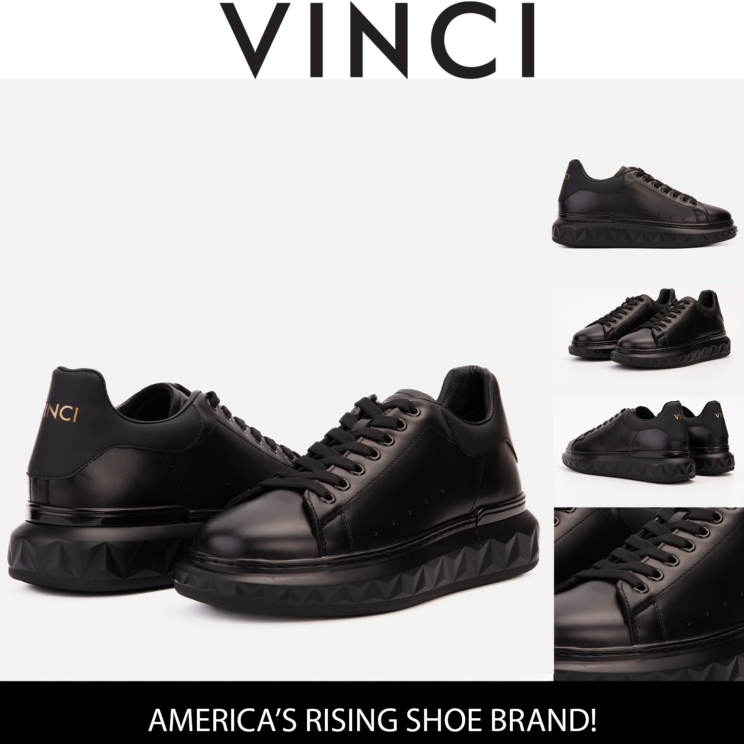 The Linq Black Leather Sneaker - Vinci Leather