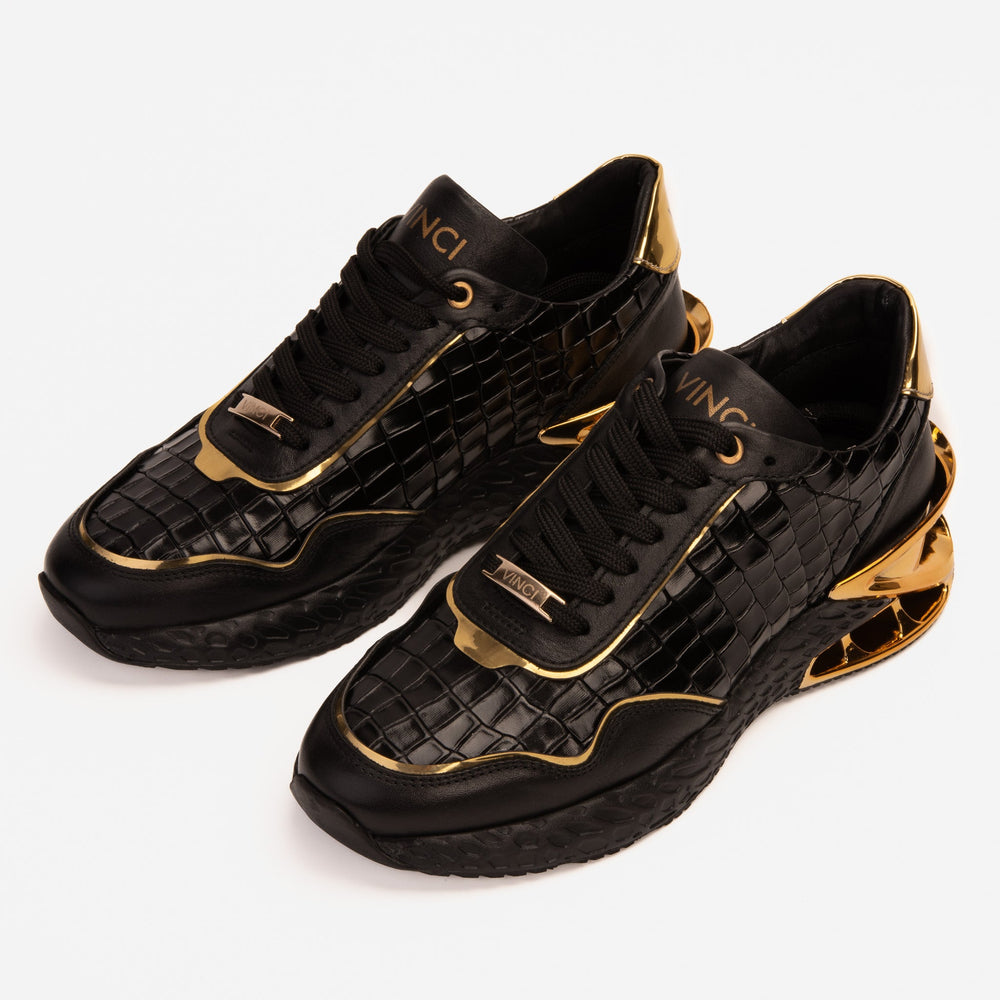 The Bellagio Black Gold Leather Sneaker - Vinci Leather