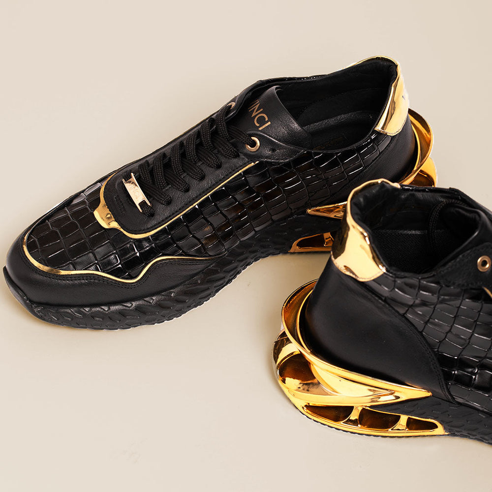 The Bellagio Black Gold Leather Sneaker - Vinci Leather