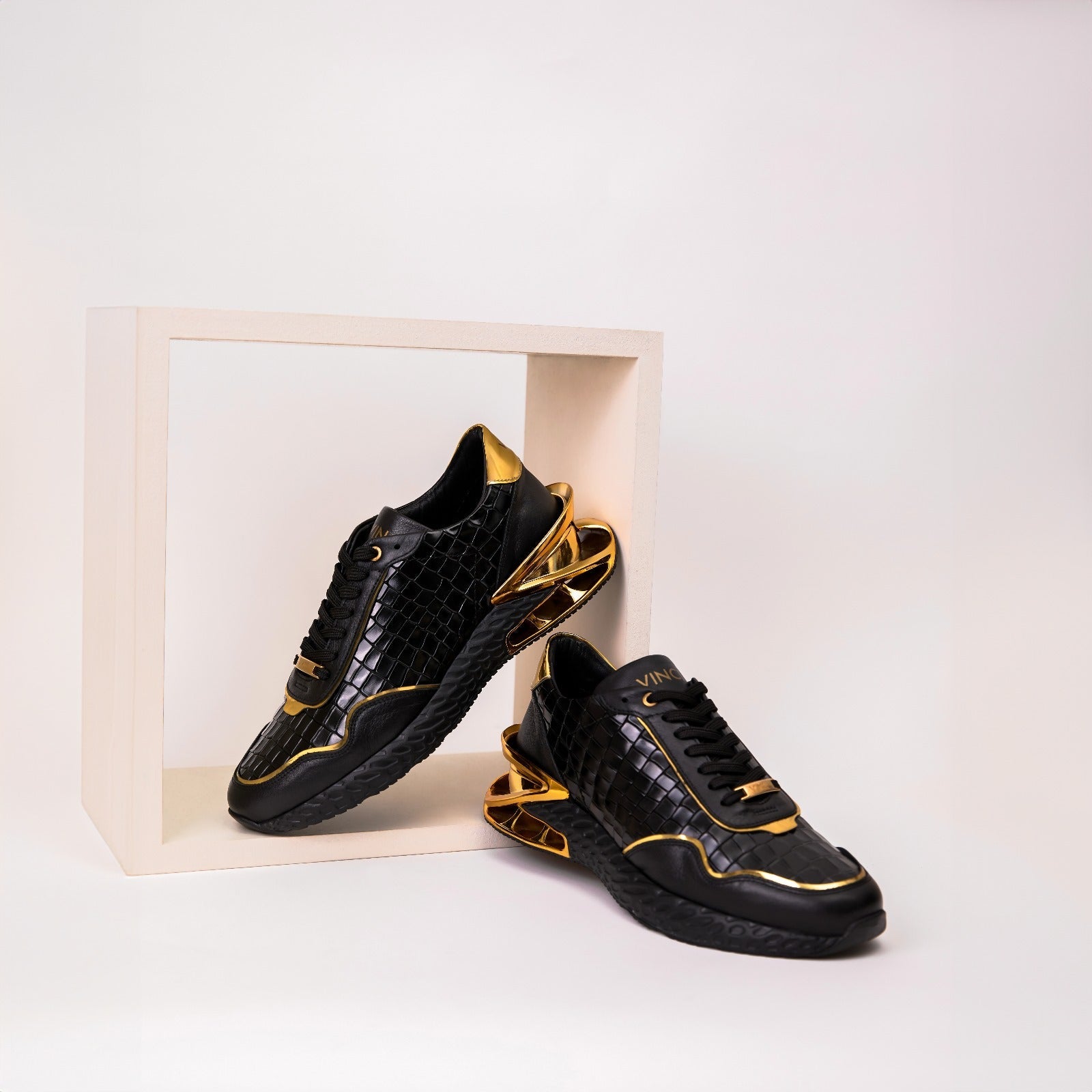 The Bellagio Black Gold Leather Sneaker - Vinci Leather