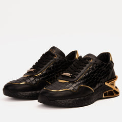 The Bellagio Black Gold Leather Sneaker - Vinci Leather