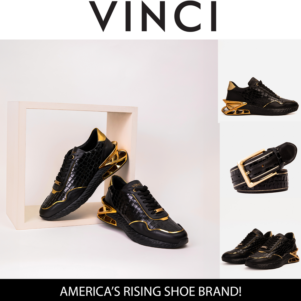 The Bellagio Black Gold Leather Sneaker - Vinci Leather