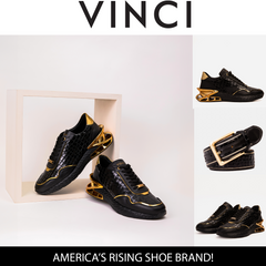 The Bellagio Black Gold Leather Sneaker - Vinci Leather
