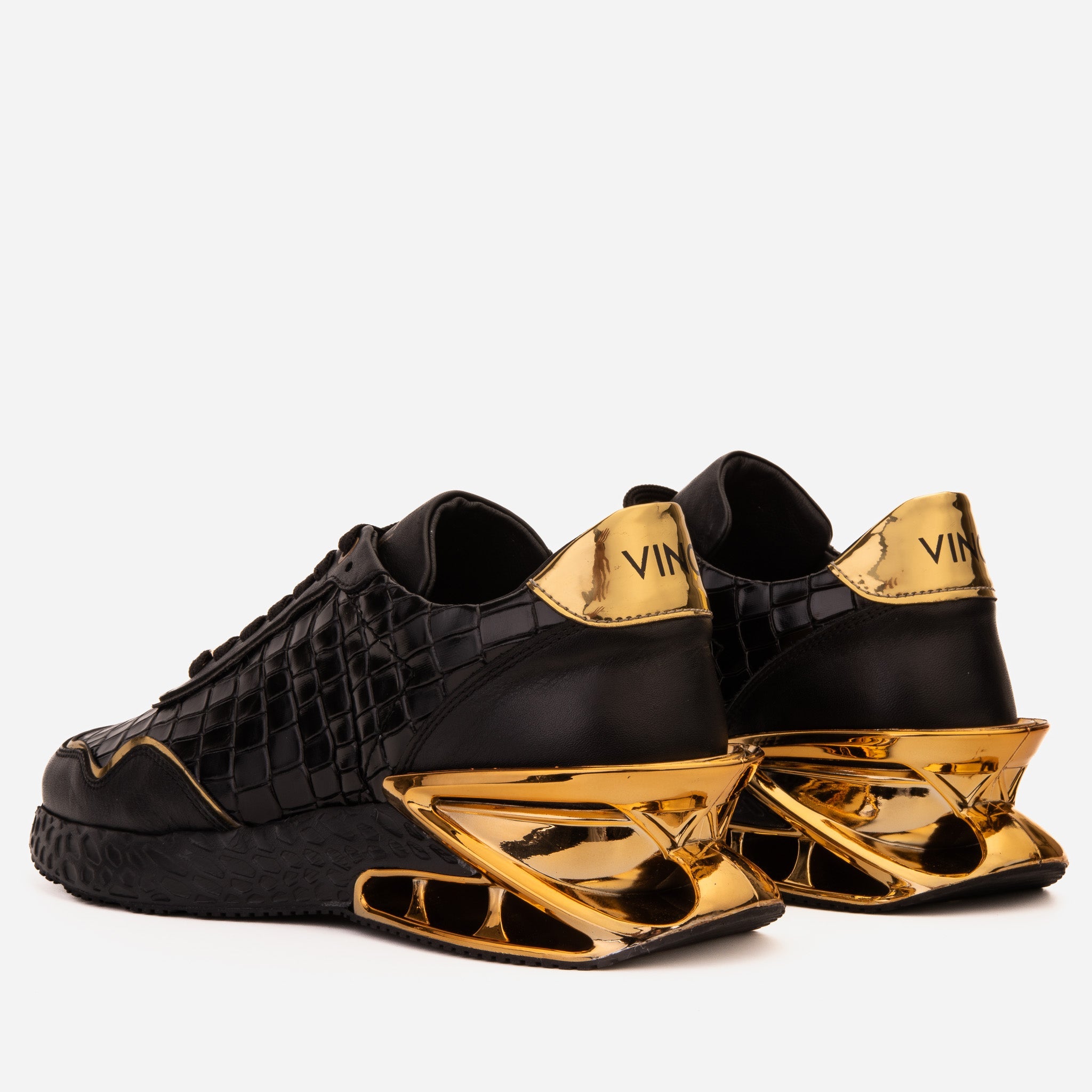 The Bellagio Black Gold Leather Sneaker - Vinci Leather