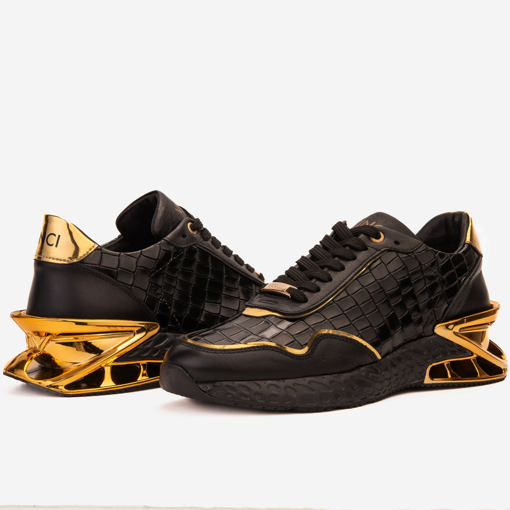 The Bellagio Black Gold Leather Sneaker - Vinci Leather
