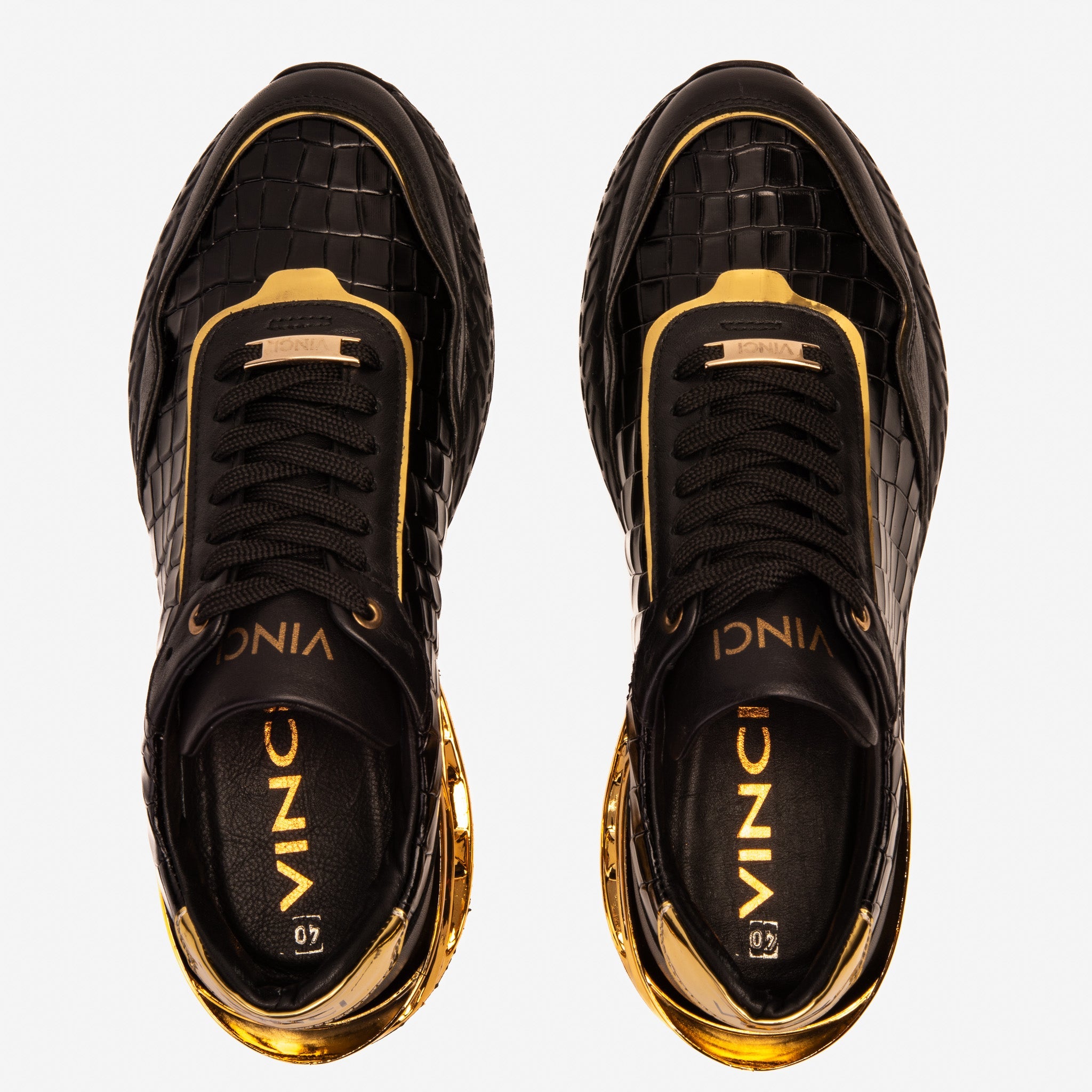 The Bellagio Black Gold Leather Sneaker - Vinci Leather