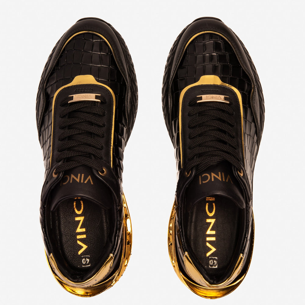 The Bellagio Black Gold Leather Sneaker - Vinci Leather