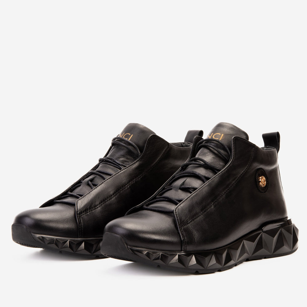 The Vertex Black Leather Men's Sneaker - Vinci Leather