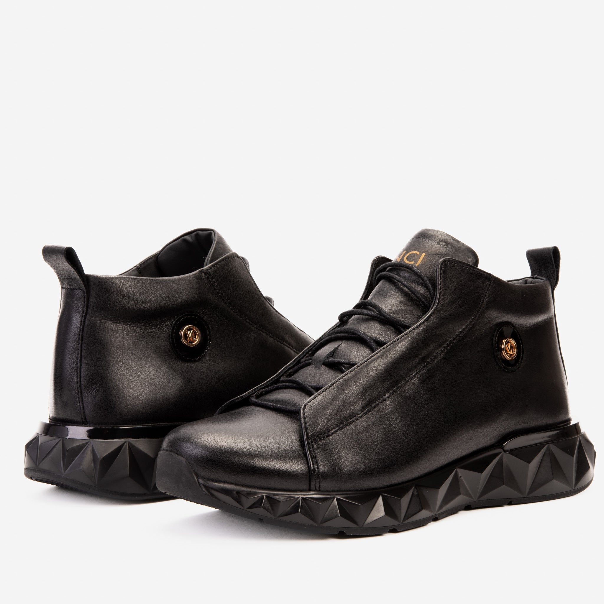 The Vertex Black Leather Men's Sneaker - Vinci Leather