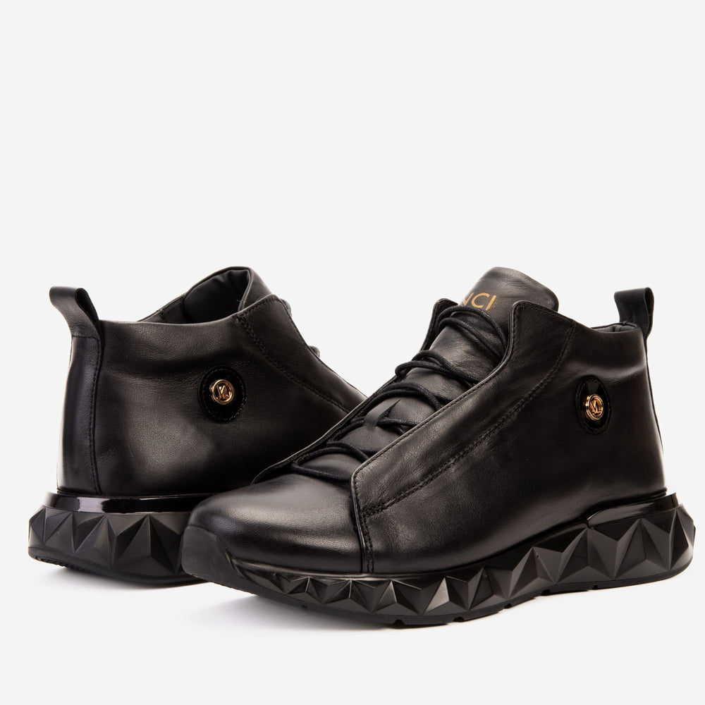 The Vertex Black Leather Men's Sneaker - Vinci Leather