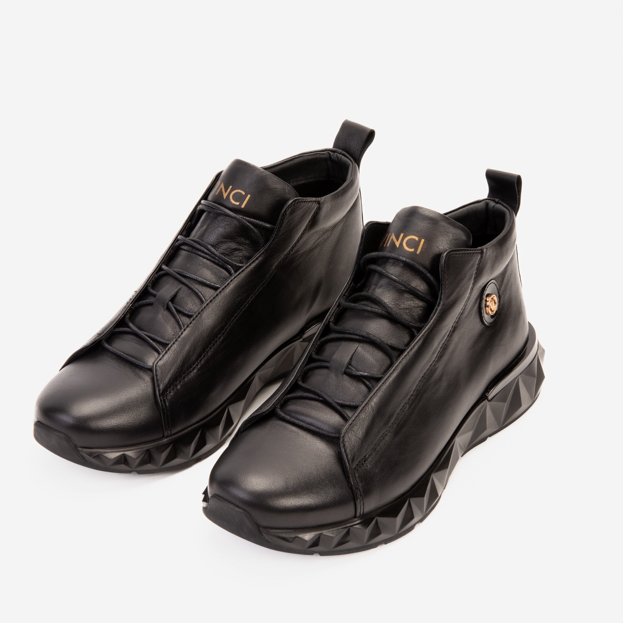 The Vertex Black Leather Men's Sneaker - Vinci Leather