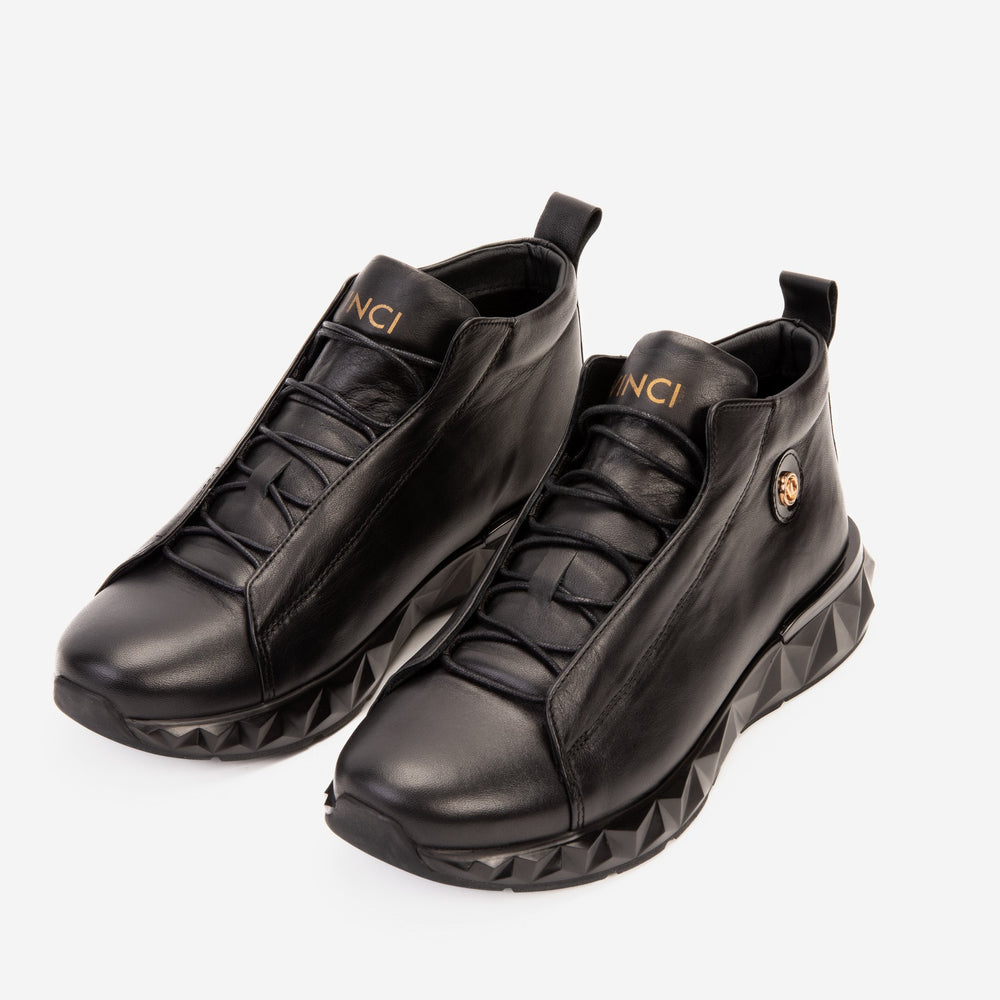 The Vertex Black Leather Men's Sneaker - Vinci Leather
