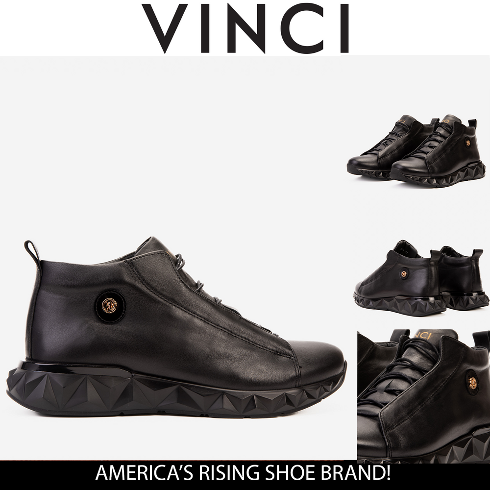 The Vertex Black Leather Men's Sneaker - Vinci Leather