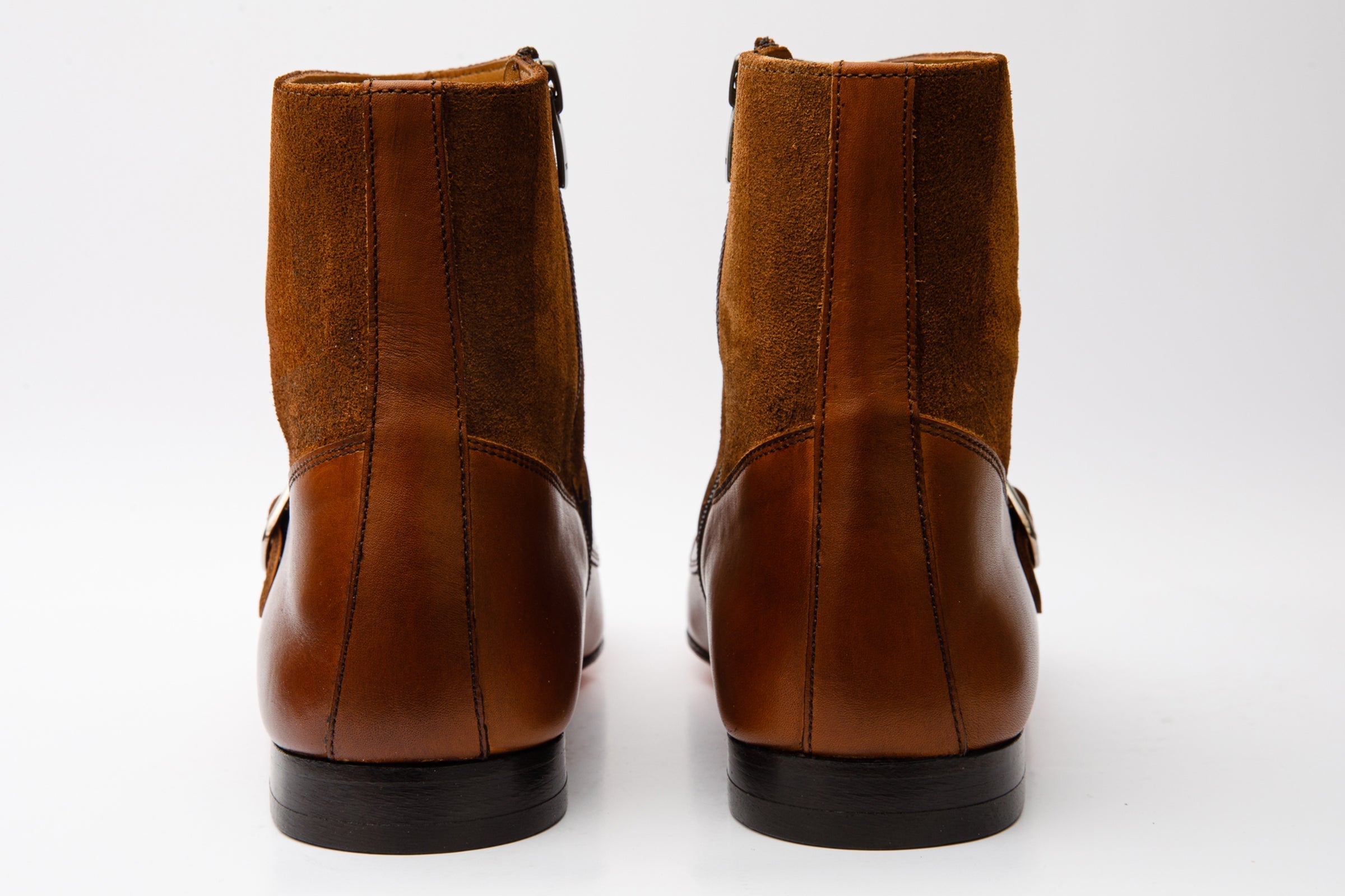 Preston Tan Leather Suede Double Monk Strap Ankle Boot - Vinci Leather