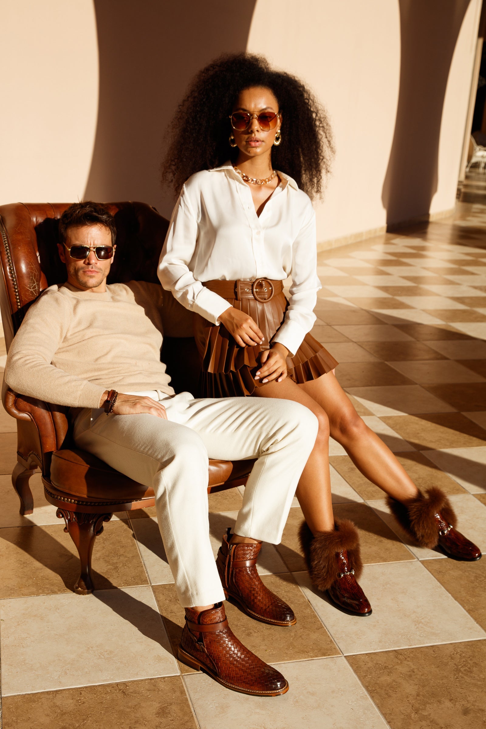 The Morral Tan Handwoven Leather Cross Strap Buckle Zip-Up Boot - Vinci Leather