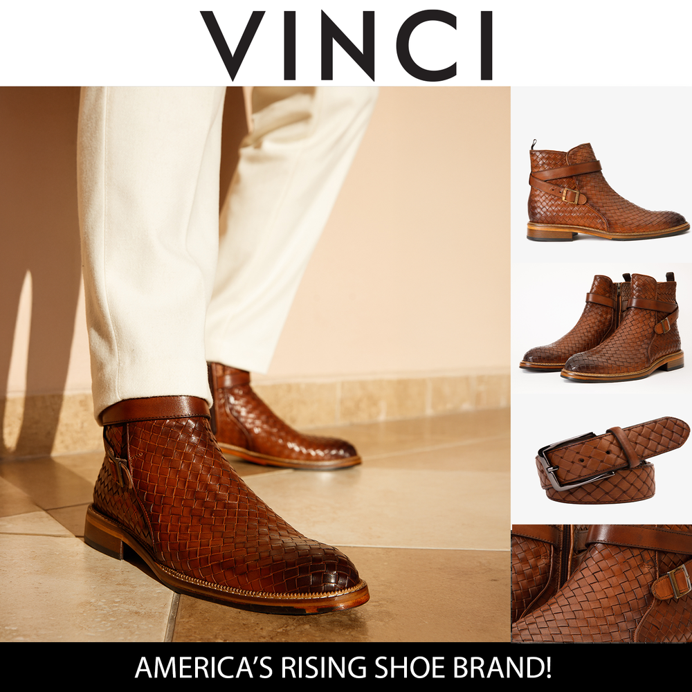 The Morral Tan Handwoven Leather Cross Strap Buckle Zip-Up Boot - Vinci Leather