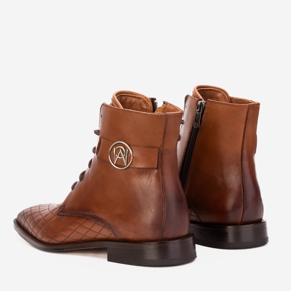 The Zeus Brown Leather Lace-Up Boot with a Zipper - Vinci Leather