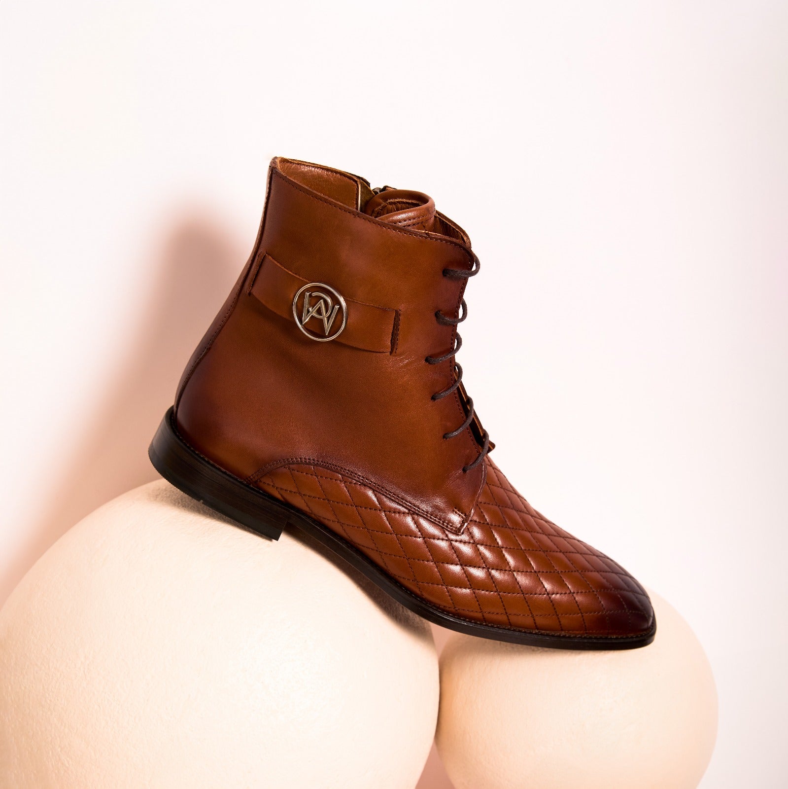 The Zeus Brown Leather Lace-Up Boot with a Zipper - Vinci Leather