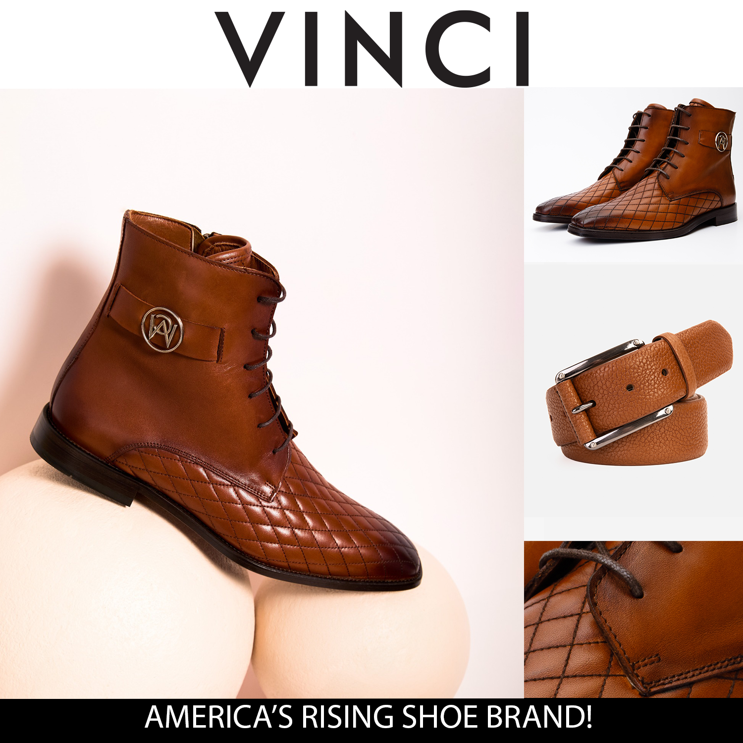 The Zeus Brown Leather Lace-Up Boot with a Zipper - Vinci Leather