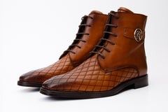 The Zeus Brown Leather Lace-Up Boot with a Zipper - Vinci Leather