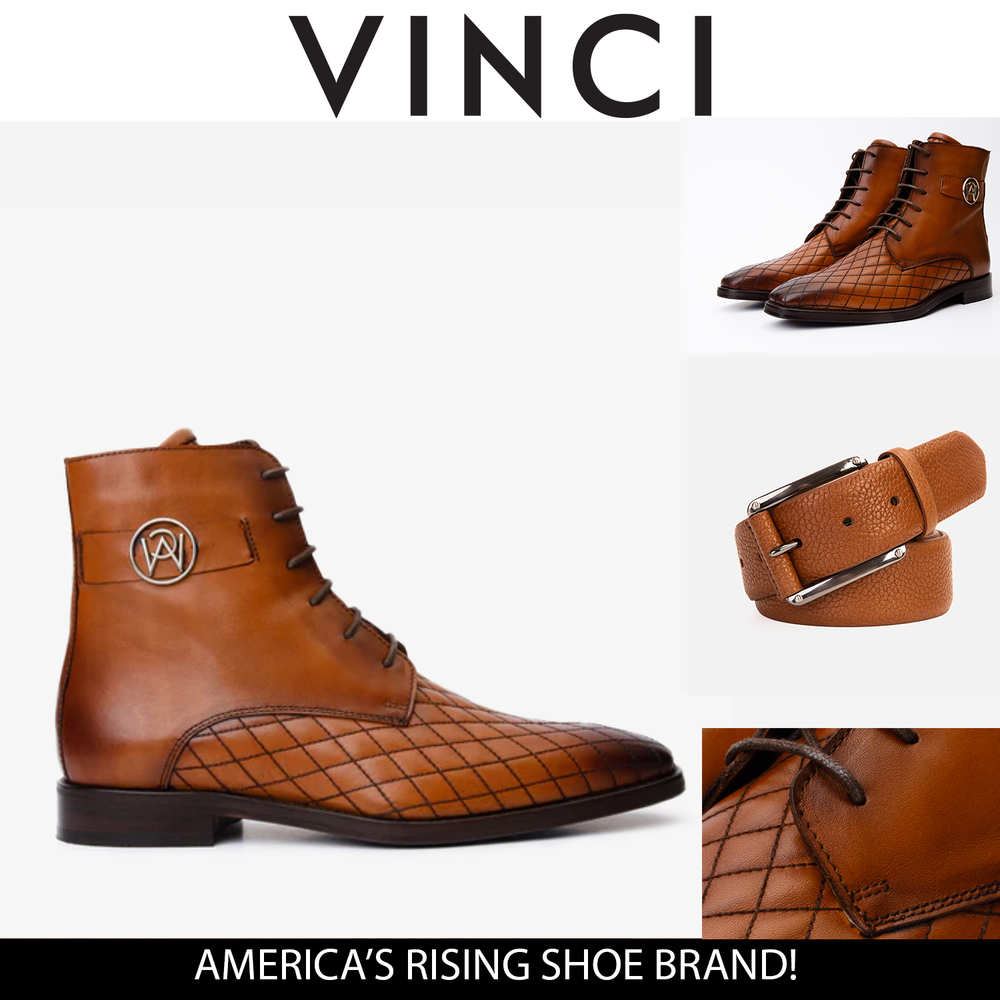 The Zeus Brown Leather Lace-Up Boot with a Zipper - Vinci Leather