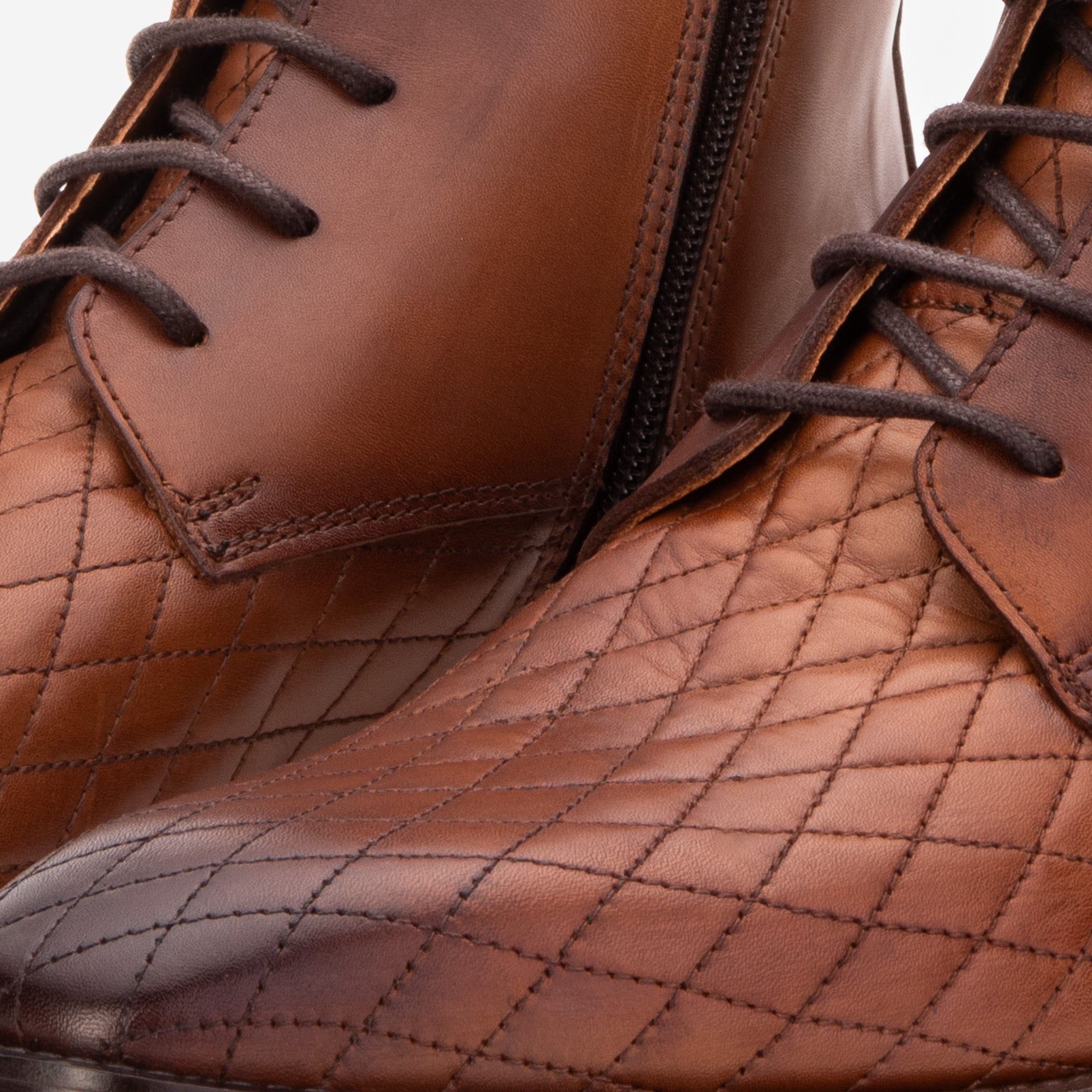 The Zeus Brown Leather Lace-Up Boot with a Zipper - Vinci Leather