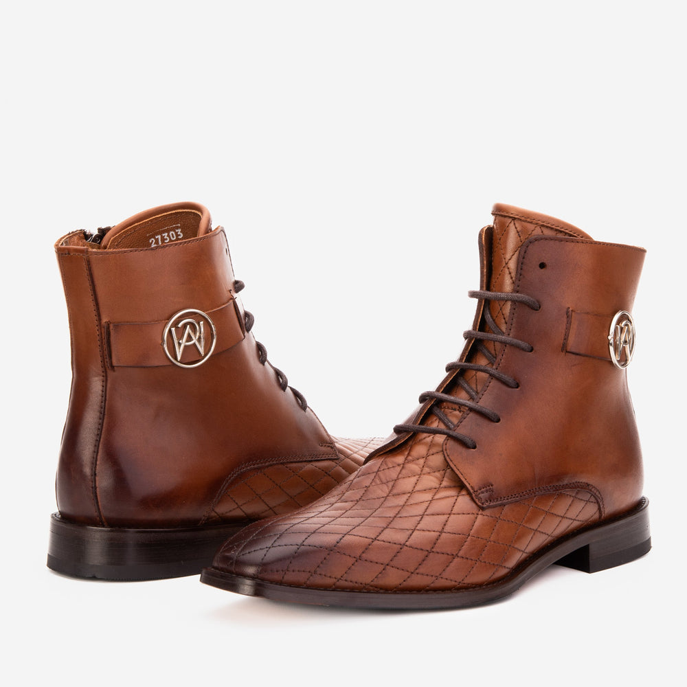 The Zeus Brown Leather Lace-Up Boot with a Zipper - Vinci Leather