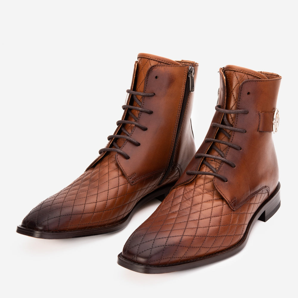 The Zeus Brown Leather Lace-Up Boot with a Zipper - Vinci Leather