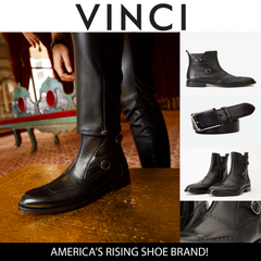 The Rand Black Leather Double Buckle Brogue Boot with a Zipper - Vinci Leather