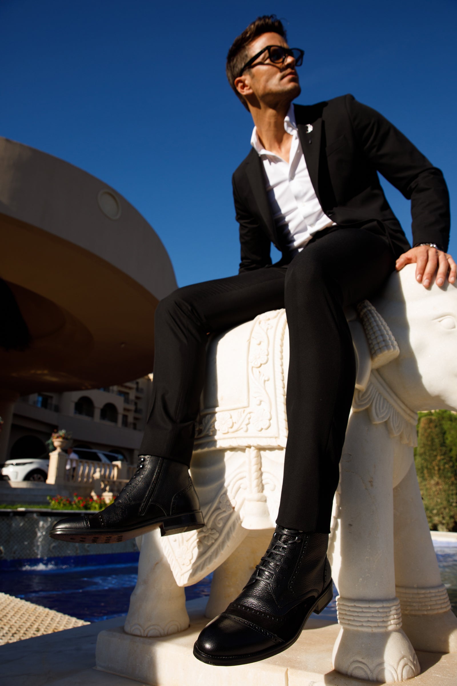 The Anderson Black Leather Suede Brogue Lace-Up  Boot with a Zipper - Vinci Leather