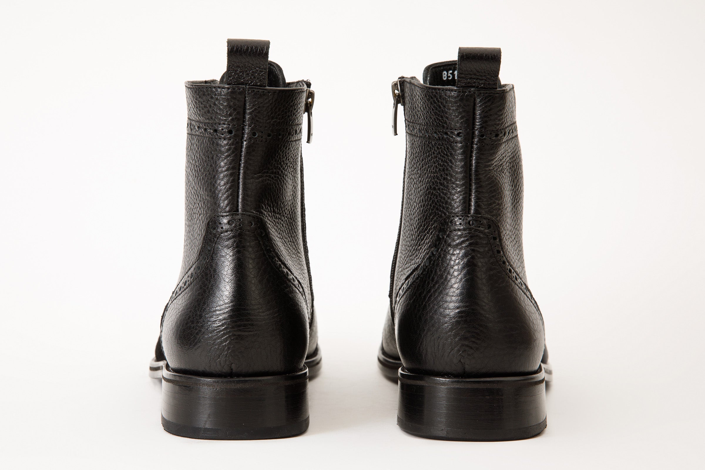 The Anderson Black Leather Suede Brogue Lace-Up  Boot with a Zipper - Vinci Leather