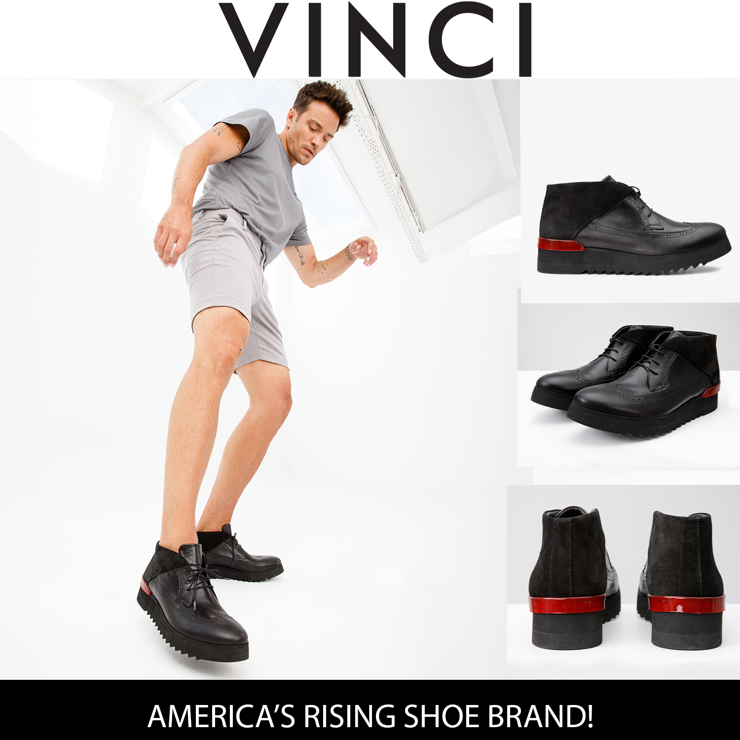 The Kagan Black Wingtip Chukka Sneaker Boot - Vinci Leather