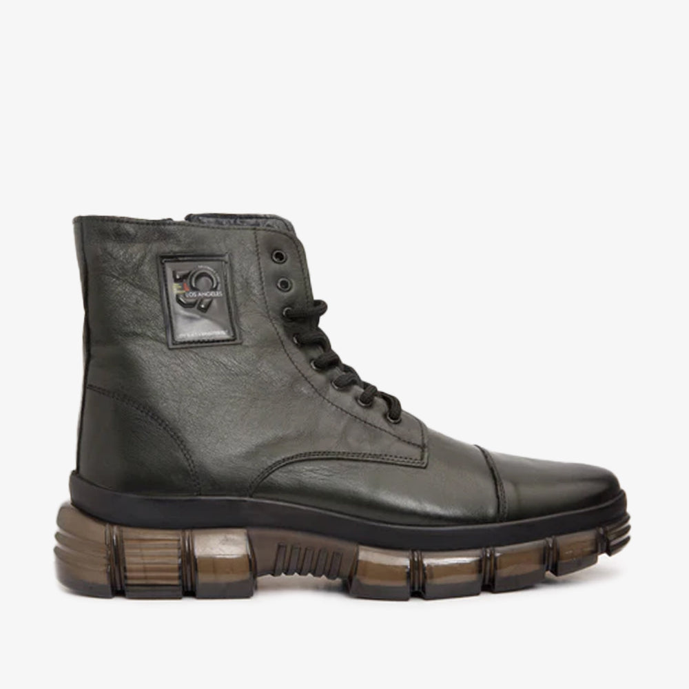 The Ottova Green Leather Lace-Up Sneaker Boot with a Zipper - Vinci Leather