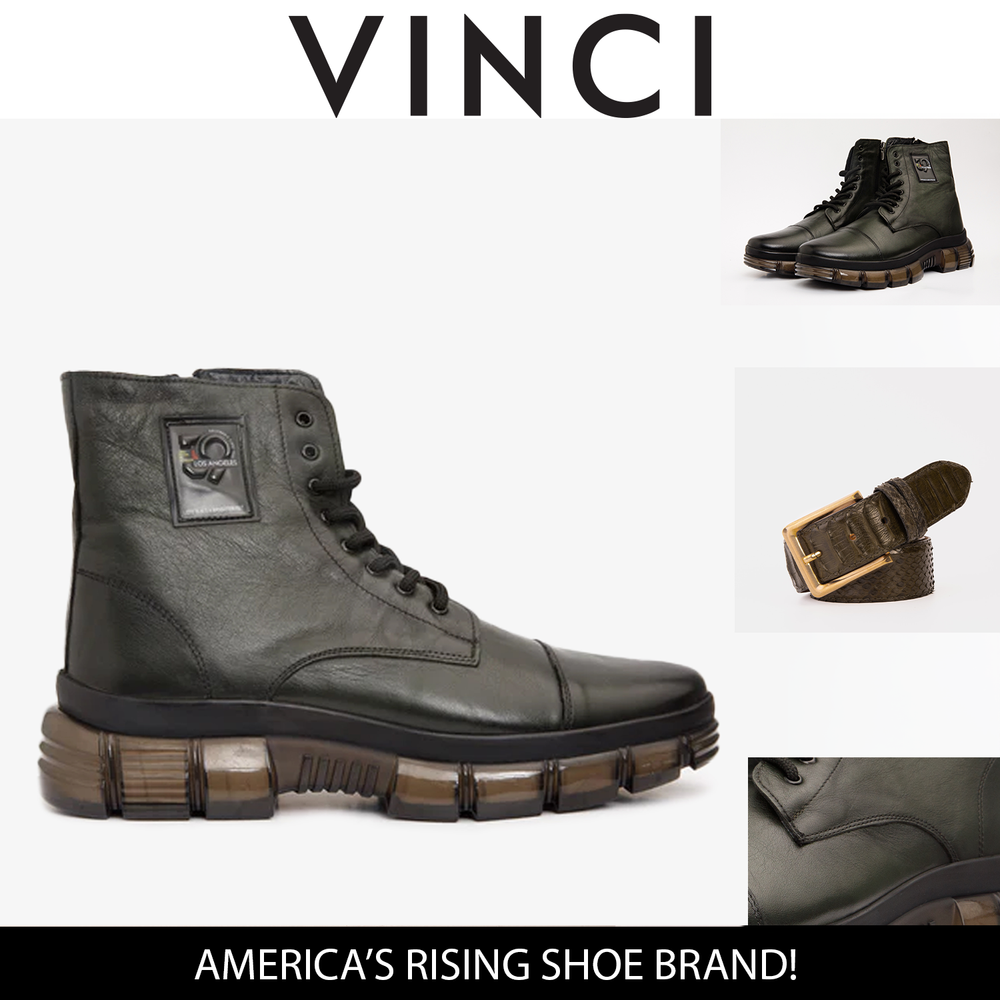 The Ottova Green Leather Lace-Up Sneaker Boot with a Zipper - Vinci Leather