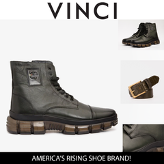 The Ottova Green Leather Lace-Up Sneaker Boot with a Zipper - Vinci Leather