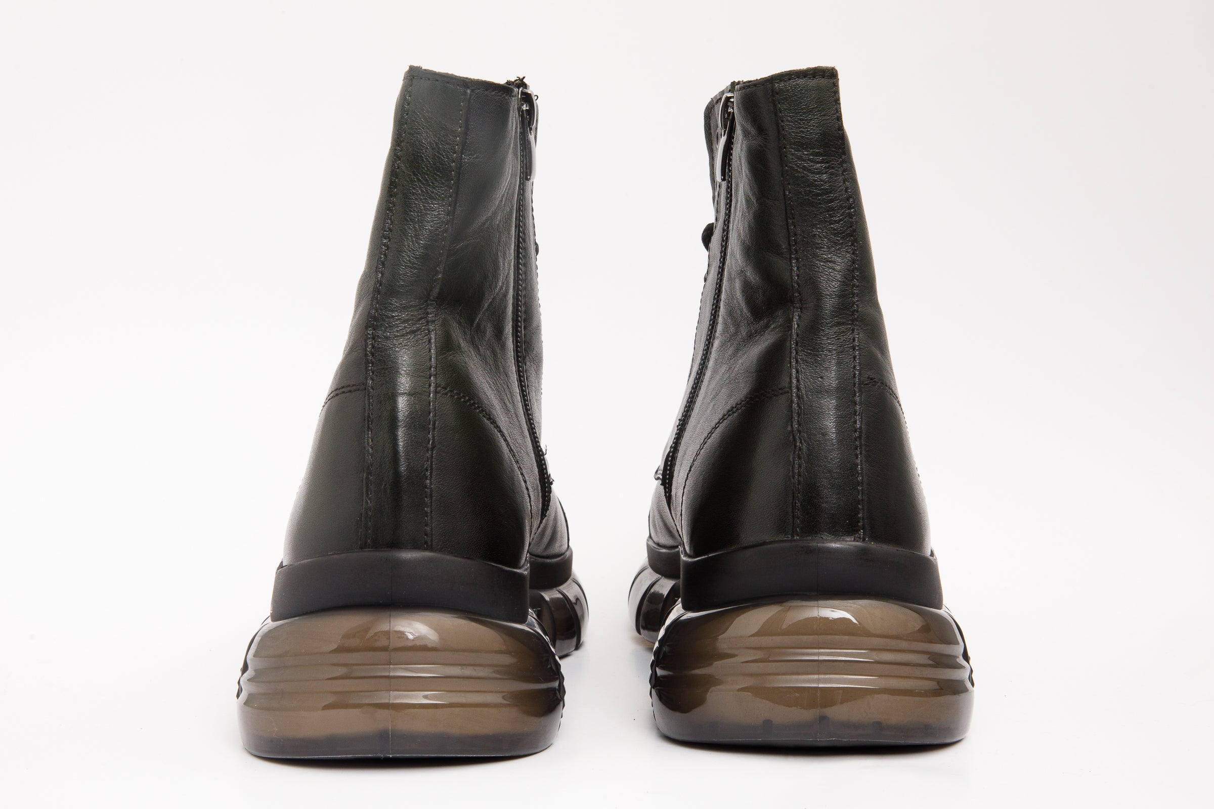 The Ottova Green Leather Lace-Up Sneaker Boot with a Zipper - Vinci Leather