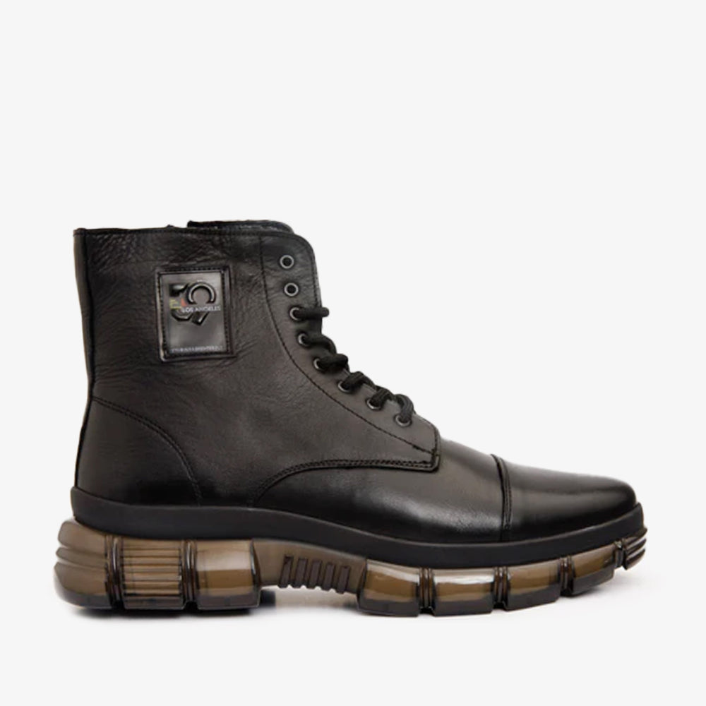 The Ottova Black Leather Lace-Up Sneaker Boot with a Zipper - Vinci Leather