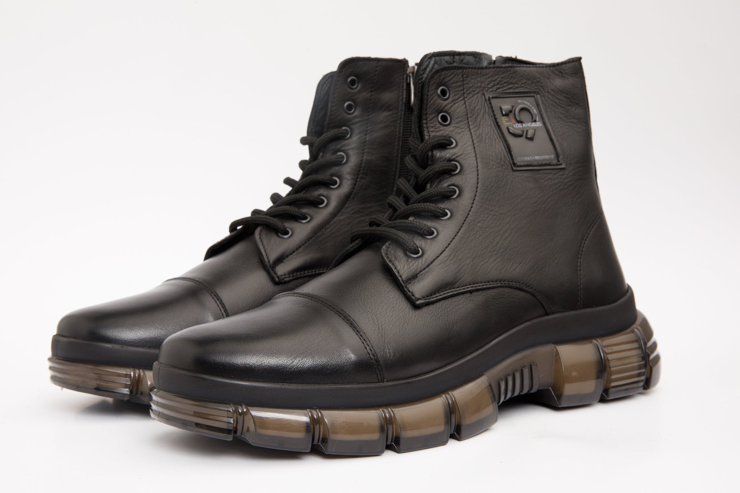 The Ottova Black Leather Lace-Up Sneaker Boot with a Zipper - Vinci Leather