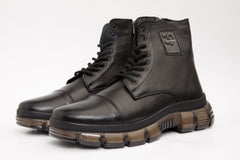 The Ottova Black Leather Lace-Up Sneaker Boot with a Zipper - Vinci Leather