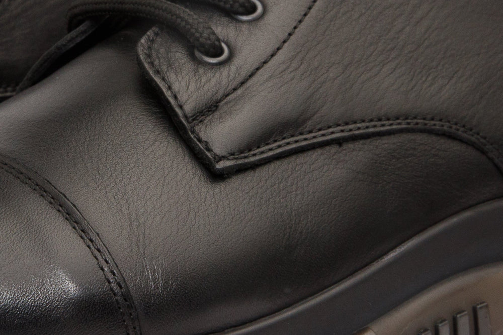 The Ottova Black Leather Lace-Up Sneaker Boot with a Zipper - Vinci Leather