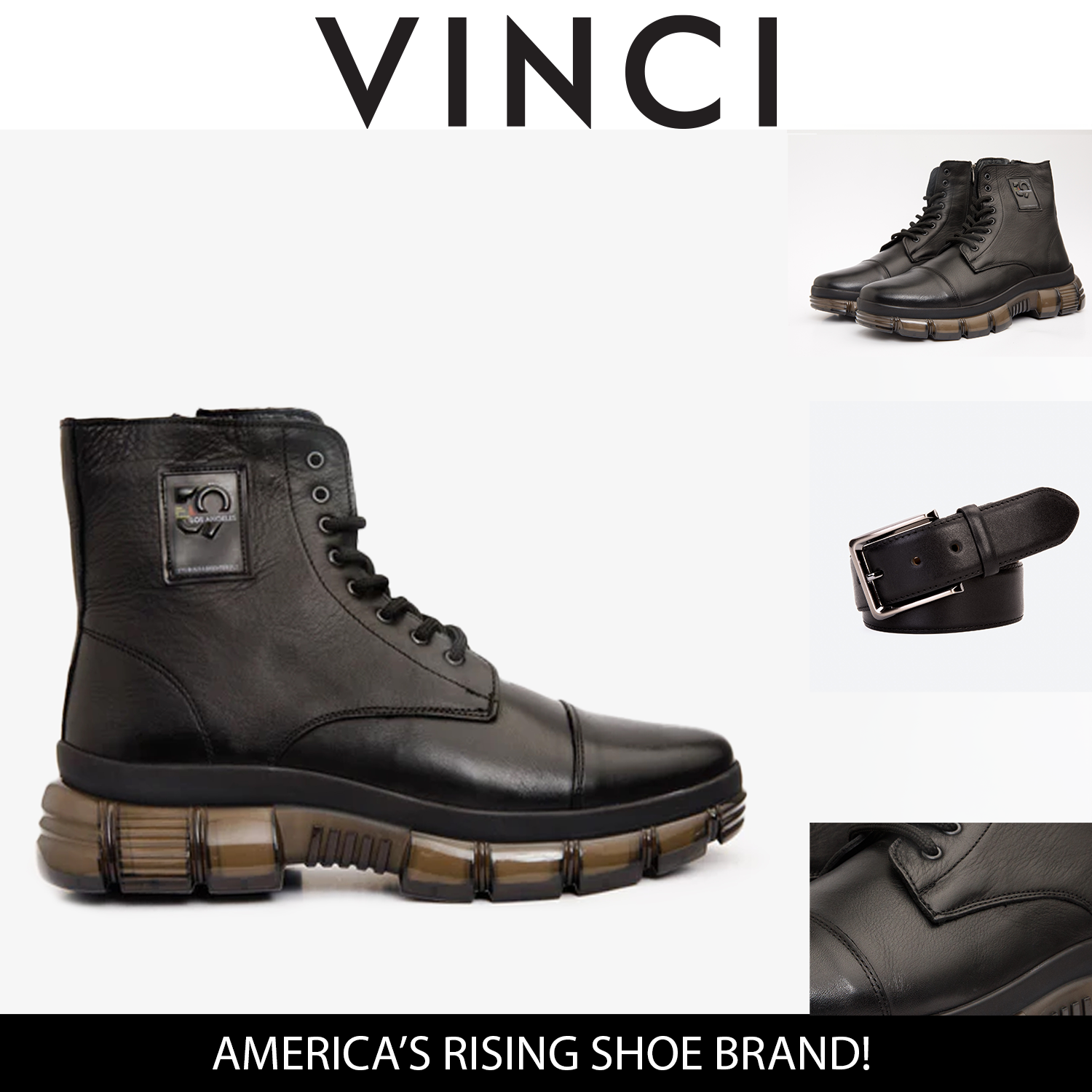 The Ottova Black Leather Lace-Up Sneaker Boot with a Zipper - Vinci Leather